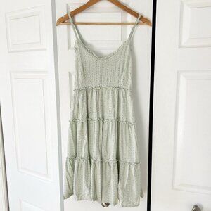 Sim & Sam Green Eyelet Tiered Sundress Women’s Size S Adjustable Straps EUC